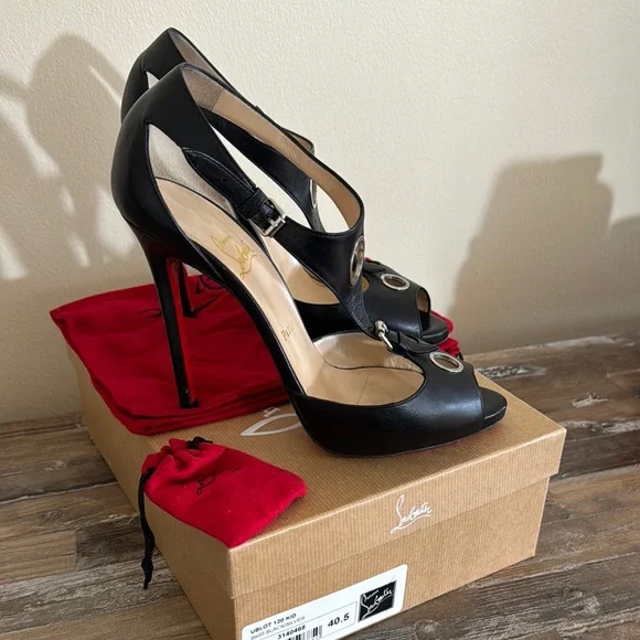 Christian Louboutin Black Heels with T-Strap Design - Picture 2 of 5